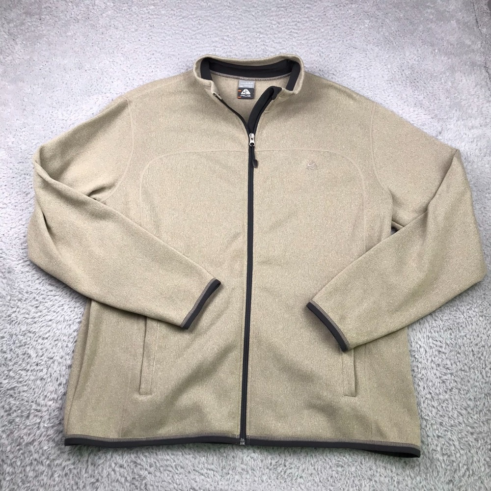 Nike ACG Full Fleece Jacket Mens XL Beige Knit Zip Up Sweater Vintage Y2K